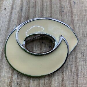 Anne Klein Vintage Cream Silver Tone Swirl Brooch